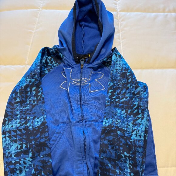UNDER ARMOUR BOYS BLUE BLACK CAMO PRINT TRACKSUIT HOODIE - Picture 1 of 4